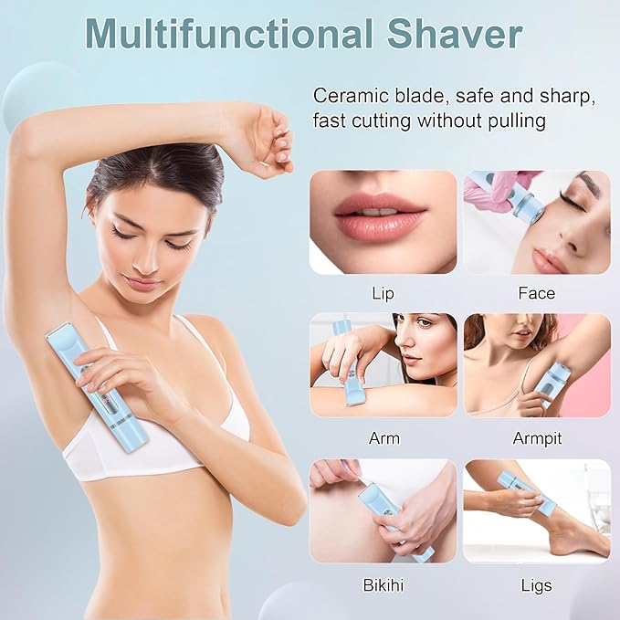 Bikini Trimmer for Women with LCD, Cordless& Painless& Waterproof Dual Head Shaver for Women Private Area& Face& Body, 2-in-1 Electric Razors, Bikini Shaver, Hair Trimmer Travel Grooming Kit