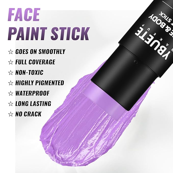 Light Purple Oil Based Face Body Paint Stick, Non-toxic Full-coverage Face Painting Ursula Costume Mermaid Zombie Cosplay SFX Makeup, Waterproof Cream Light Purple Body Painting for Adults