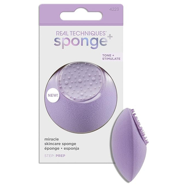 Real Techniques Miracle Skincare Sponge, Beauty Sponge Infused With Vegan Collagen, Reusable Skincare Sponge for Facial Serums & Moisturizers, Purple, Vegan & Cruelty Free, 1 Count