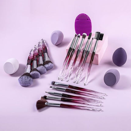 XMOSNZ Makeup Brushes 15pcs Make up Brushes Crystal Handle Highlighter Makeup Foundation Makeup Make Up Brush Sets Eyebrow Brush Professional with 4 Makeup Sponge