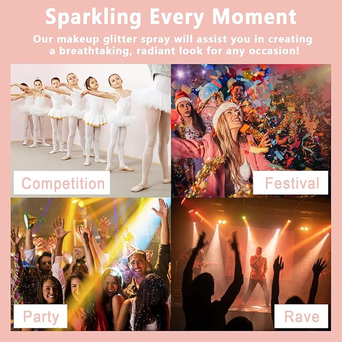 Boko Body Glitter Spray, Diamond Gold Glitter Spray for Sparkling Body Face Hair Nail Clothes, Hair Glitter Spray Body Shimmer Powder for Highlighter Makeup Festival Party Concert Rave Accessories