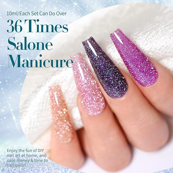 Born Pretty Reflective Glitter Gel Nail Polish Shimmer Sequins Sparkly Shiny Disco DJ Glitter Sequins Nail Polish 6PCS 7ML