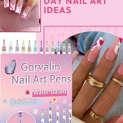 Gorvalin 12 Colors Nail Art Pens, 3D Quick Dry Nail Point Graffiti Dotting Liner Pen Sets Nail Art Painted Pen Drawing Nail Design Kit for Nail DIY Decoration Valentine Gift