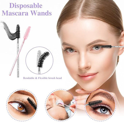 270 PCS Crystal Disposable Makeup Applicators Kit, Makeup Artist Must Haves Tools 100 Mascara Wands 100 Lipstick Applicators 70 Eyeliner Brushes with Organizer Box Galentines Valentines Day Gifts