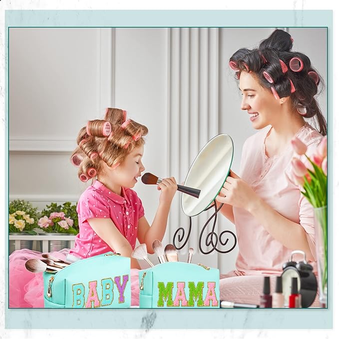 Sanwuta 9 Pcs Makeup Bags Bulk PU Double Zippers Cosmetic Bag Makeup Toiletry Pouch Portable Travel Organizers Case for Women Bachelorette Party End of The Year Bridesmaid Gift(Green)