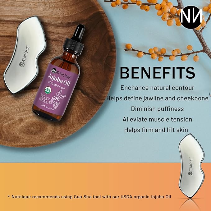 Stainless Steel Gua Sha Tool – Metal Face & Body Massage Tool for Sculpting, Puffiness, Fine Lines, Dark Circles & Cooling Relief – Board Shape with Travel Pouch