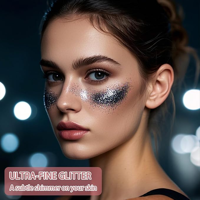 Etercycle Black Body Glitter, Hair Glitter Spray Fine Face Shimmer Powder, Longwear and Quick Drying Body Glitter Sparkly Glitter Gifts for Rave Clothes Nail Art Easter Christmas Halloween Crafts