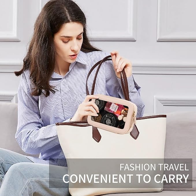 Pinkmik Clear Makeup Bag Transparent Travel Case for Cosmetics and Toiletries Women's Clear Car Bag with Zipper (Pink, Small)