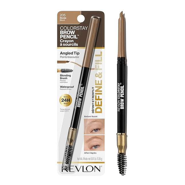 Revlon ColorStay Eyebrow Pencil with Spoolie Brush, Waterproof, Longwearing, Angled Tip Applicator for Perfect Brows, 205 Blonde, 0.021 oz