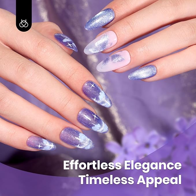 Beetles Purple Cat Eye Gel Polish, 15ML Purple Cat Eye Glitter Gel Polish with Magnet Soak Off UV Shimmer Velvet Gel Twilight Lavender Series French Nail Art Design Manicure Gifts for Women