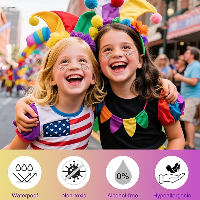 Mardi Gras Gold Hair Glitter Stick,Purple Green Face Body Glitter Makeup,Carnival Costume Waterproof Outfits for Women & Kids,Mardi Gras Accessories Singer Concerts Chunky Glitter