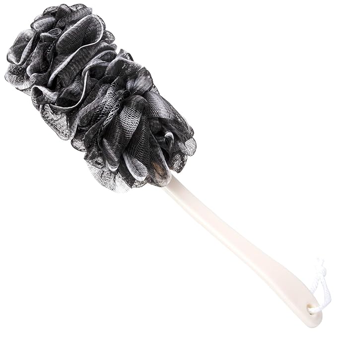 Back Scrubber for Shower, Loofah Long Handle Bath Body Brush, Soft Nylon Mesh Sponge On a Stick for Shower Men Women Kids Elderly, Exfoliating Scrub Cleaning Luffa for All Kinds of Skin(Black)