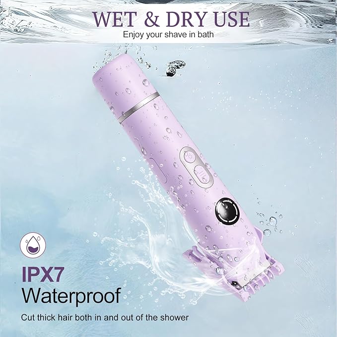 Dermave Bikini Shaver, 4-in-1 Bikini Trimmer for Women, Electric Razors with Dual Heads, Cordless Body Hair Trimmer, Rechargeable Pubic Hair Trimmer for Legs Body Facial Hair, Ceramic Blade