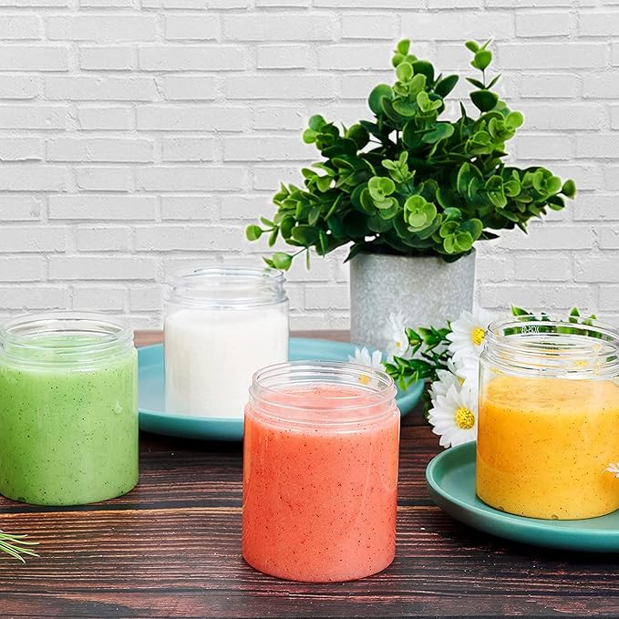 48 Pack 8 OZ Plastic Jars Round Clear Cosmetic Container Jars with White Lids, Eternal Moment Plastic Slime Jars for Lotion, Cream, Ointments, Makeup, Eyeshadow, Rhinestone, Samples, Travel Storage