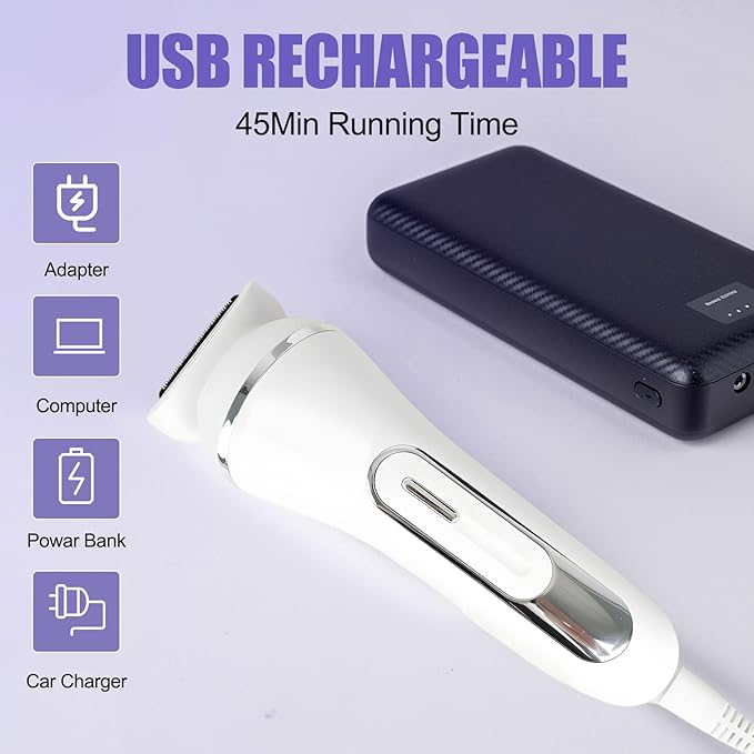 3.0 Women Face Epilator, 7-in-1 Rechargeable Facial Hair Remover with LED Battery Display, Facial Shaver for Face, Eyebrow, Nose Trimmer (White)