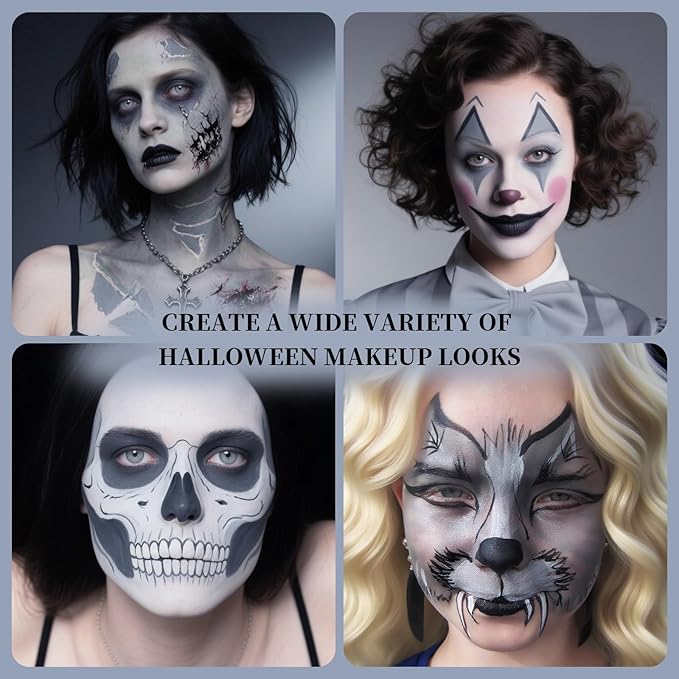 Grey Face Body Painting Stick, Professional Grey Full-coverage Cream Face Paint for Halloween SFX Zombie Grayscale Cosplay Makeup, Washable Eye Body Stick for Adult Costume Party