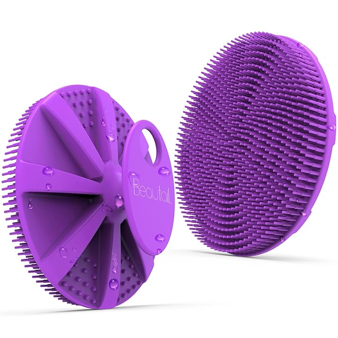 Silicone Body Scrubber, BEAUTAIL Shower Bath Scrubber, More Hygienic Than Traditional Loofah, Lather Nicely, Long Lasting, Gentle Exfoliating Brush for Women Men Baby Sensitive Skin, 1 Pack, Purple