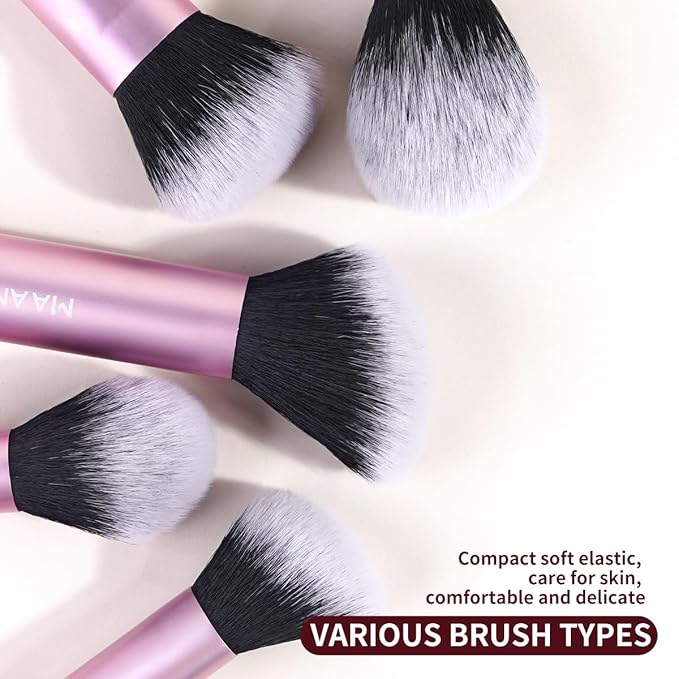 MAANGE 16PCS Makeup Brush Set Travel Makeup Brushes for Liquid Powder Contour Concealer Cream Cosmetics Blending Eyeshadow Eyeliner (Pink)