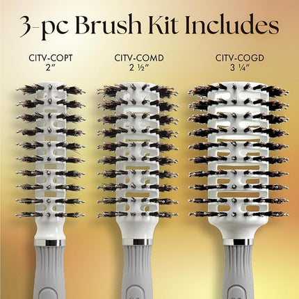 Olivia Garden Ceramic + Ion Turbo Vent Combo Hair Brush - Not Electrical - Ionic and 100% Boar Bristles - Professional Round Blowout Brush for Normal to Thick Hair