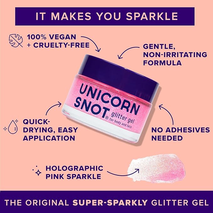 UNICORN SNOT Holographic Face Glitter & Body Glitter Gel: Glitter Makeup, Hair Glitter, Festival Rave and Anime Cosplay, Halloween Costume Makeup - Vegan & Cruelty Free, 1.7 oz Pink Glitter (Flamingo)