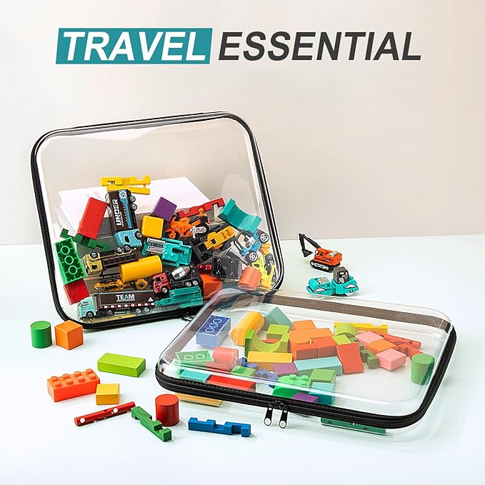 Sanwuta 6 Pcs Clear Hard Zipper Case Pencil Pouches Hard Plastic Zipper Pouches Makeup Bag Transparent Cases for Snacks Plastic Storage Organizer Box for Travel(Black,13.78 x 11.81 x 2 Inch)