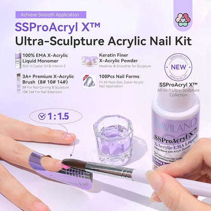 SAVILAND Professional Acrylic Nail Kit: Nail Kit Set with 4OZ Large Capacity Monomer Nail Drill 30 Days Wear Nail Extension Manicure Christmas Gift