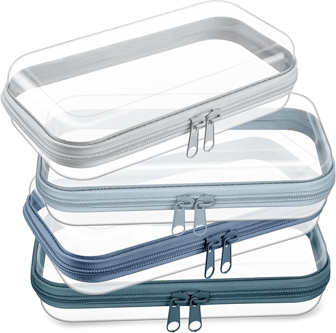 Hoolerry 4 Pcs Hard Clear Zipper Case Makeup Bags Plastic Pencil Pouch Transparent Storage Box Containers for Cosmetics, Snacks, Building Blocks, Puzzles(Morandi,7.5 x 3.9 x 2 in)