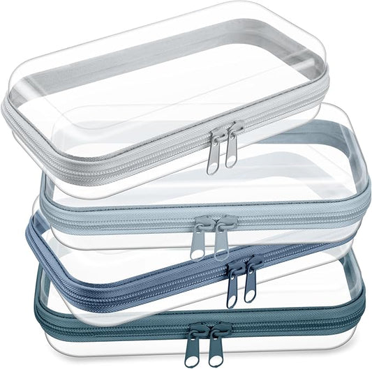 Hoolerry 4 Pcs Hard Clear Zipper Case Makeup Bags Plastic Pencil Pouch Transparent Storage Box Containers for Cosmetics, Snacks, Building Blocks, Puzzles(Morandi,7.5 x 3.9 x 2 in)