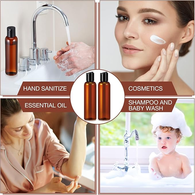 30 Pack Amber Empty Bottles Plastic Squeeze Bottles with Disc Top Flip Cap Small Empty Travel Squeeze Bottle for Lotions Liquid Body Soap Conditioner Creams(6.8 oz)