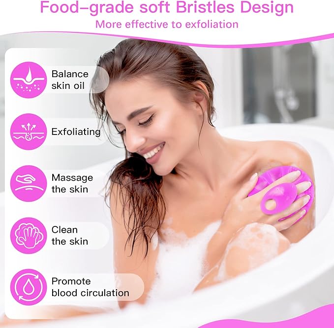 INNERNEED Food-Grade Soft Silicone Body Cleansing Brush Shower Scrubber, Gentle Exfoliating and Massage for All Kinds of Skin (Purple)