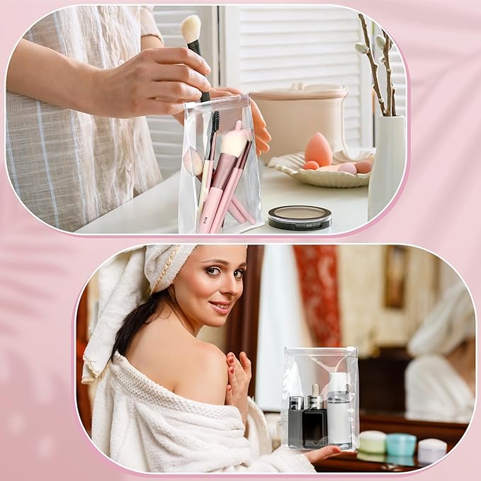 Xuniea 100 Pcs Mini Clear Makeup Bag PVC Small Travel Toiletry Organizer Pouches Bulk Waterproof Transparent Plastic Cosmetic Bag with Zipper for Women Men Travel(5.1'')