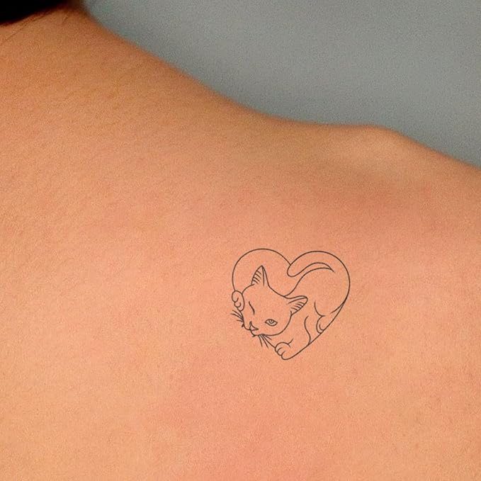 Cat Outline Temporary Tattoos – 16 Minimalist Cute Pet Fake Tattoo for Men & Women, Realistic & Long Lasting for 2 Weeks