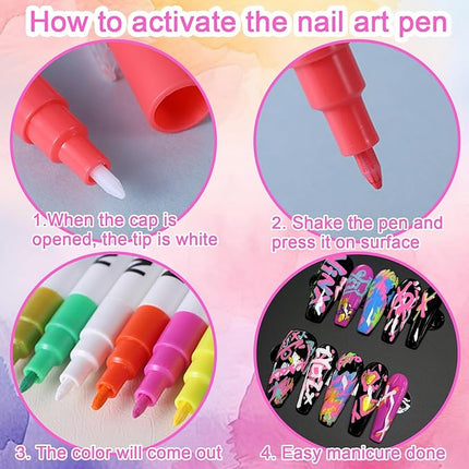 Gorvalin Nail Art Pens for Nail Painting, 12 Colors 0.7mm Nail Art Marker Pens for Valentine' Day Painting Nail Point Graffiti Dotting Liner Pen for Home Salon Quick Dry Manicure