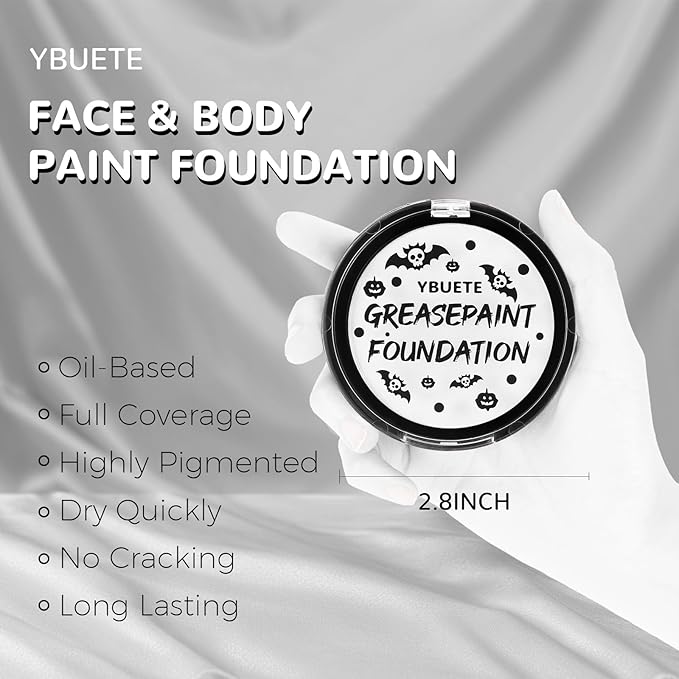 White Cream Face Body Painting Foundation, Professional Waterproof Oil Based White Face Paint For Halloween SFX Skeleton Ghost Zombie Clown Cosplay Makeup Face Paint for Adult Costume Party