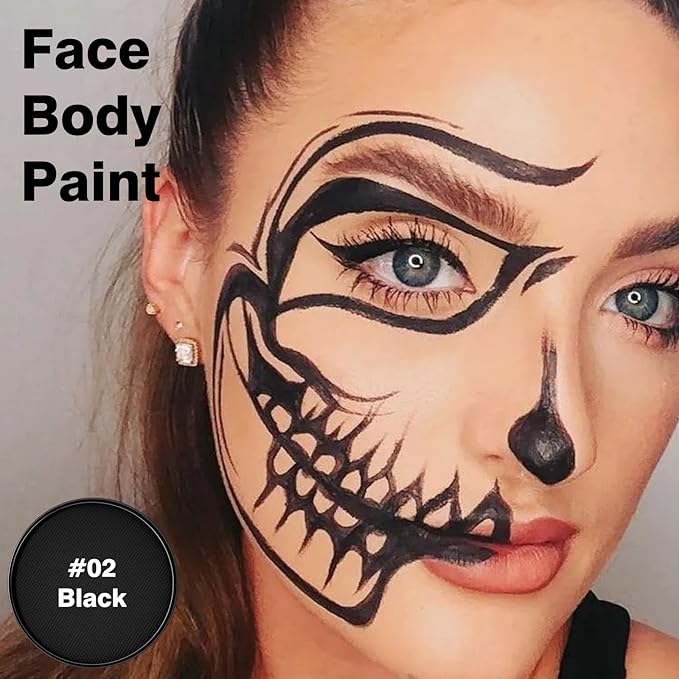 Black Face Body Paint Makeup 30G,Professional Stage Screen Halloween,Non Toxic Face Body Paint Makeup for Halloween Costume Theater Dress-Up Zombie Vampire Skeleton Clown Makeup-02