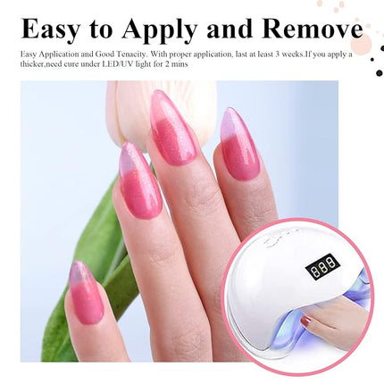 Imtiti Golden Shimmer Rose Red Jelly Gel Nail Polish, UV LED Soak Off Gold Glitter Clear Rose Pink Jelly Nail Polish,Sparkle Clear Pink Translucent Gel Polish