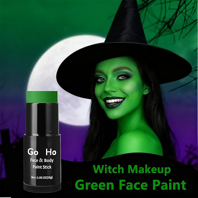 Go Ho Go Ho Cream-Blendable Green Face Paint Stick (1.06 Oz),Full-coverage Green Body Paint Stick for Halloween Cosplay SFX Witch Makeup,Waterproof St Patricks Day Face Paint