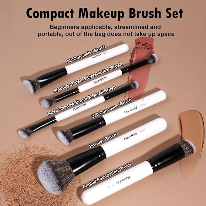 MAANGE 6 PCS Foundation Contour Conceal Brush Set, Makeup Brushes, Eyeshadow Concealer Brushes, Double Sided Blending Eyebrow Brush Professional Face brush Set Tools, For Liquid, Cream, Loose Powder