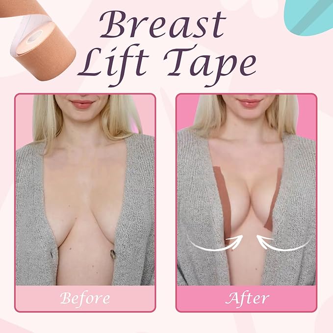 Boob Tape Breast Lift Tape for Large Breasts with 2 Pcs Nipple Covers Invisible Boobtape for A-G Cup(Beige,3 in)