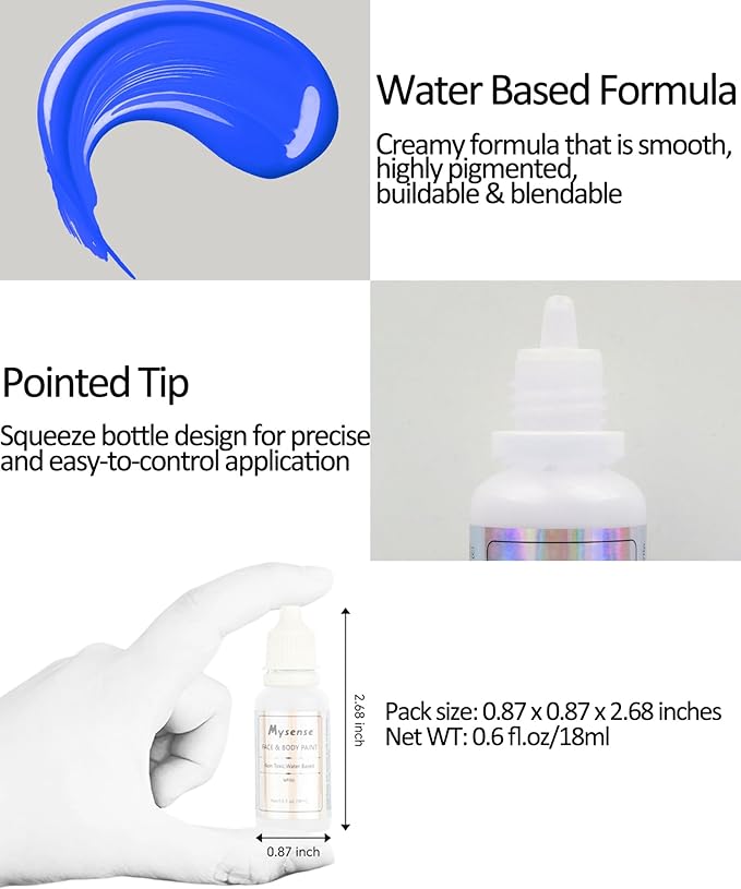 Mysense Blue Face Body Paint,Water Based Washable Face Paint,Non-toxic Cream Body Paint for Adults and Children Halloween Costume SFX Clown Avatar Smurf Mystique Cosplay Makeup,0.6oz