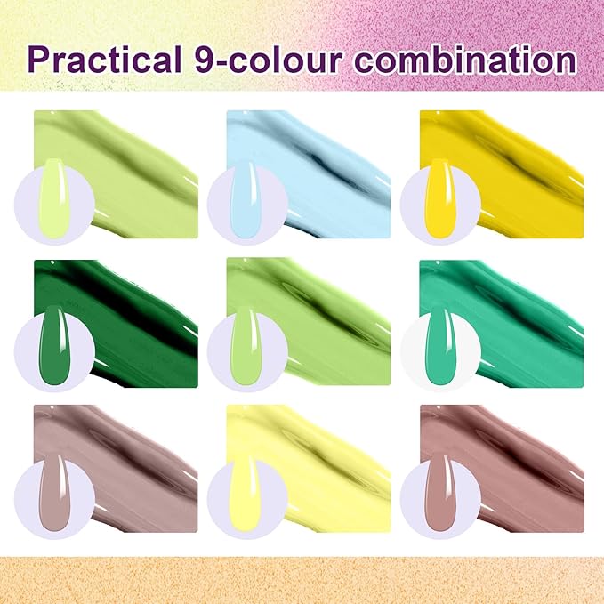 Gradient Painting Gel, 9 Colors Ombre Gel Nail Polish Bright Green for Women St. Patrick's Day Pat Aura Nails French Manicure Soak Off UV Long-lasting Home Nail Salon DIY Rainy Day