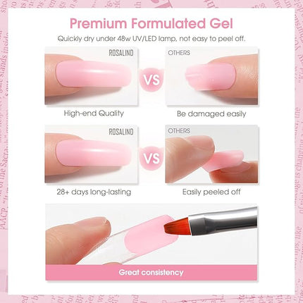 ROSALIND Pearl Pink Poly Extension Gel, 2.7 oz Pink Poly Nail Gel Builder for Nail Art Decoration, Pink Nail Thickening Extension Easy to DIY Use at Home Need UV Lamp