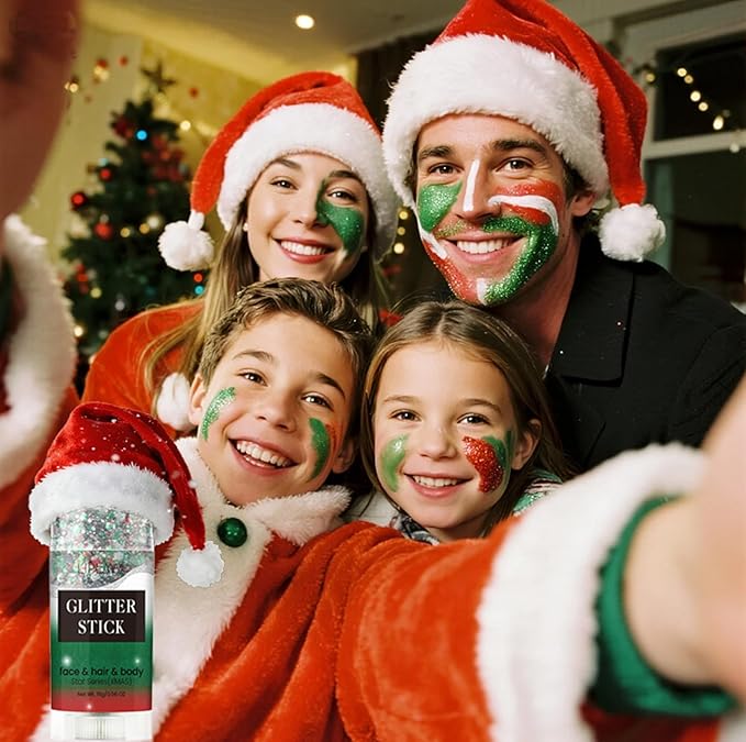 Face and Body Glitter Stick,Holographic Sparkling Neon Outfit Singer Concert Music Rave Festival Party Accessories Glitter Gel. (Christmas Red Green White)