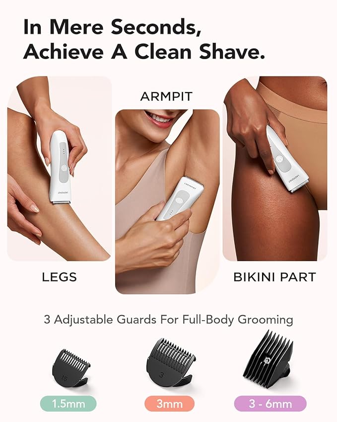 LADYSPOT™ Hair Finishing Trimmer Electric Shaver for Women, Women Shaving Sets, with 3 Guard and Replaceable Ceramic Blade Heads, LADYSPOT™ Pubic Hair Trimmer Kit Sets-(White)