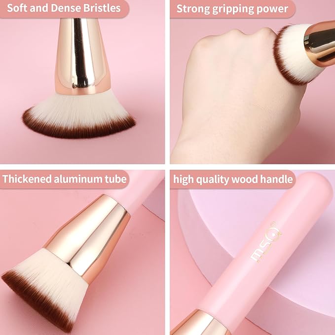 MSQ Foundation Brush for Liquid Makeup, Flat Top Kabuki Foundation Brush Premium Makeup Brushes for Liquid, Cream and Blending Powder Brush (Pink)
