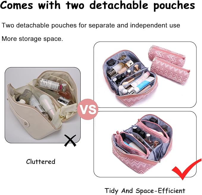 Travel Makeup Bag for Women: Western Boho Make up Bag Set of 3 - Large Capacity Vegan Leather Cosmetic Bag - Waterproof Toiletry Bag with Compartments & Handle & Divider(B-05Red)