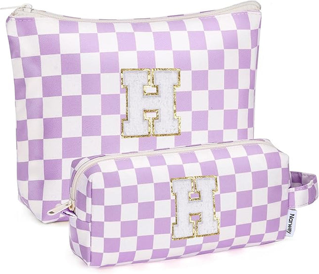 Narwey 2 PCS Valentines Day Gifts for Her Girlfriend Women Initial Makeup Bag, Teen Girls Gifts Trendy Stuff 10 11 12 14 13 15 16 Years Old, Travel Toiletry Bags Cosmetic Bag Teacher Gift (H)
