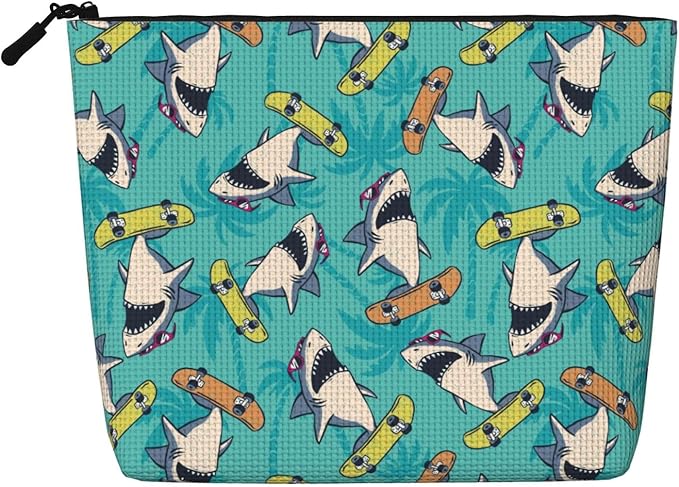 MOLAIGIN Surf Whale Shark Ocean Nautical Skateboard Cosmetic Bag For Women, Travel Makeup Bag, Toiletry Zipper Bag, Large Capacity Aesthetic Cases