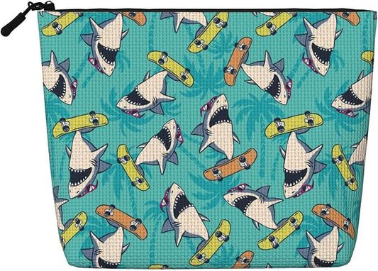MOLAIGIN Surf Whale Shark Ocean Nautical Skateboard Cosmetic Bag For Women, Travel Makeup Bag, Toiletry Zipper Bag, Large Capacity Aesthetic Cases
