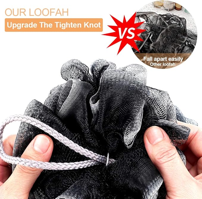 Loofah Bath Sponge, Novosun Soft Shower Sponge Set Extra Large Mesh Pouf Scrubber for Men and Women Exfoliate,Wash Sponge,Cleanse,Soothe Skin Pack of 4, XL 75g